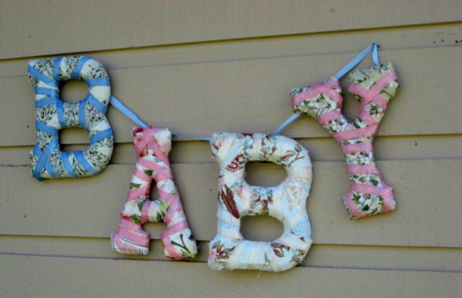 Words for Baby Nursery, Upholstered, Decoupaged Wood Letters spelling BABY Shabby chic style