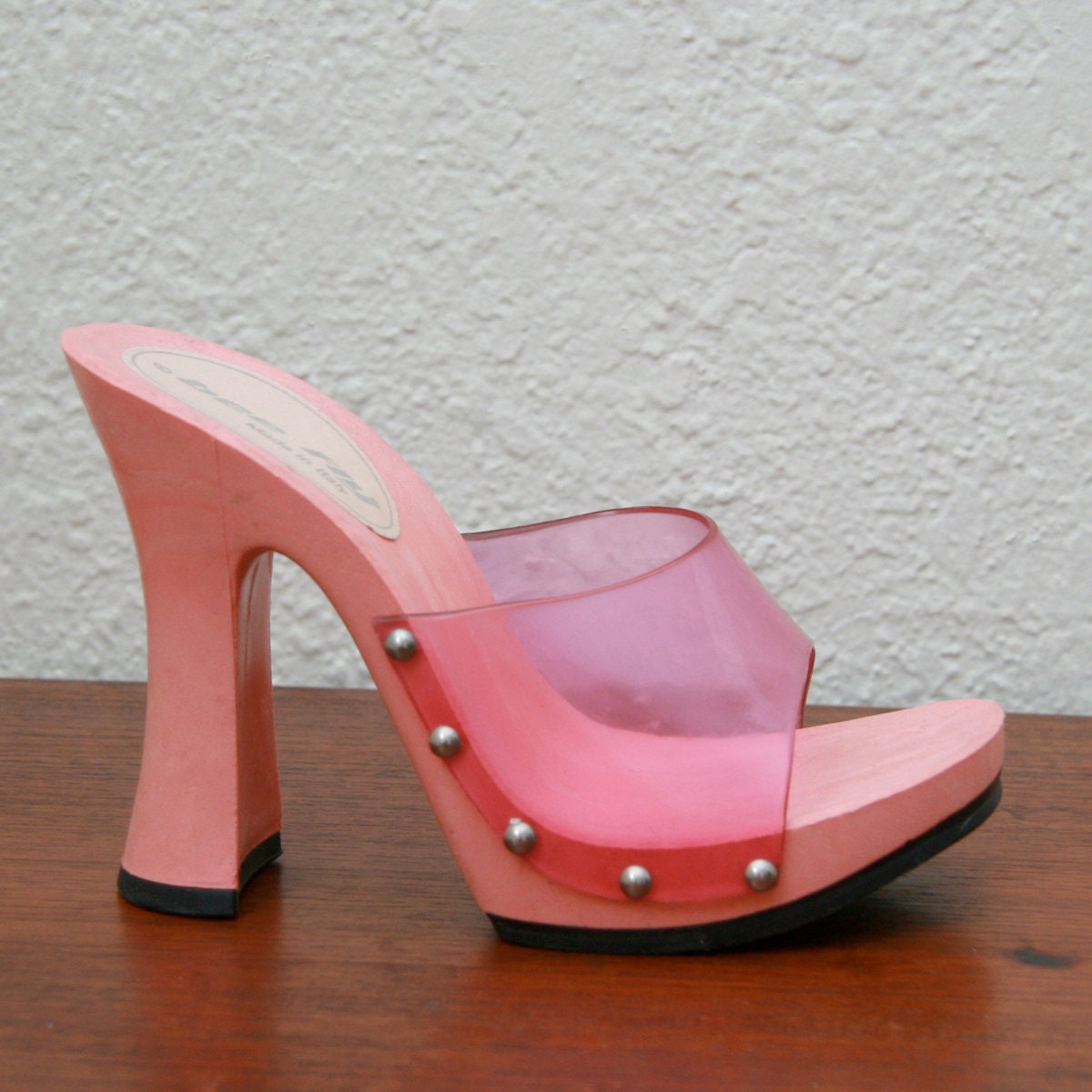 Vintage 90s Pink Plastic Chunky Platform Heels 6 37