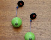 Vintage 60s Black and Bright Green Earrings