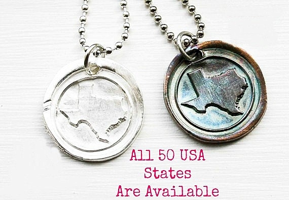 Wax Seal Necklace USA 50 States Fine Silver