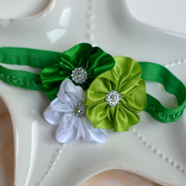 Green St Patricks Shamrock Flower Headband