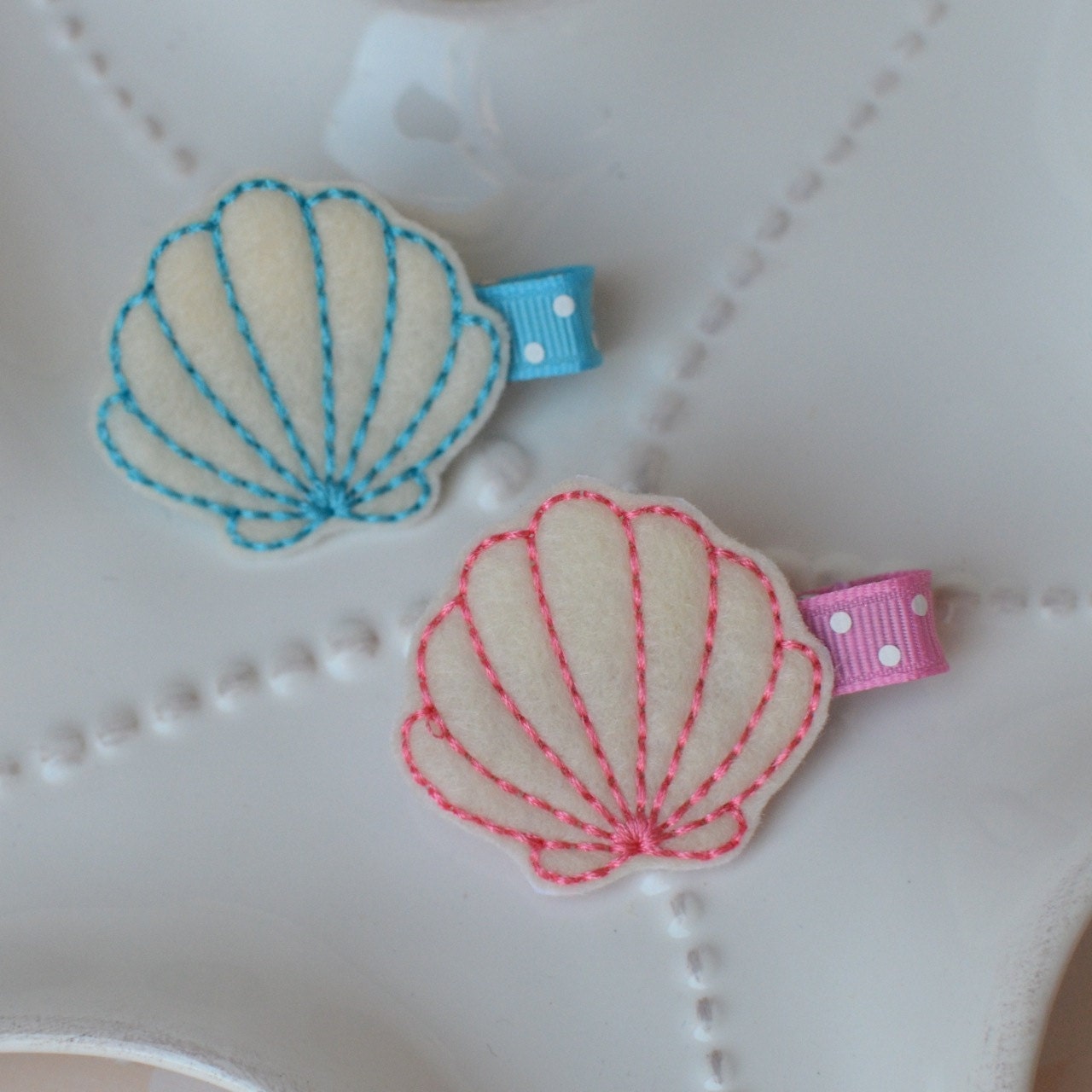 Seashell Hair Clip- Blue or Pink- Under the Sea Accessory