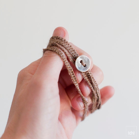 Crochet Bracelet . Brown .