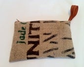 Recycled Burlap Coffee sack Zipper Pouch lined with Looney Tunes Vintage Linens