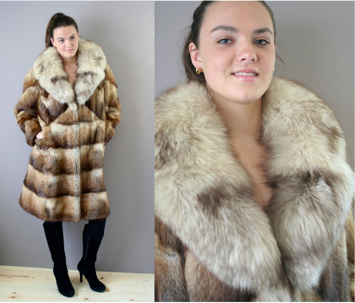 Vintage 1950s Fur Coat Alaskan Fox and Muskrat