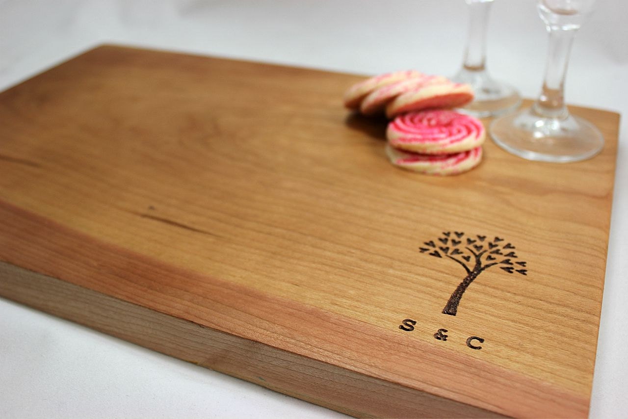 Rustic Wedding Serving Platter - Engraved Wood Cutting Board - Tree of Love and Initials - Weddings - 15" x 9" Il_170x135