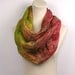 Nuno Felted Hand Dyed Infinity Silk Scarf  - Mulberry Red, Antique Rose, Golden Yellow, Green, Brown - Cowl Loop Reversible Scarf