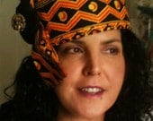 Orange and Black Silk and Cotton Tribal Hat
