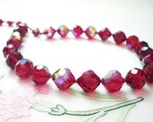 Red Crystal Necklace,  AB Glass Bead Choker, Vintage Costume Jewelry,  Ruby Red Garnet