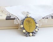 Flower Necklace - Pressed Flower - Mustard Yellow and Ivory - Natural