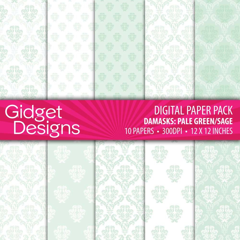 INSTANT DOWNLOAD Digital Paper Pack: Damasks - Pale Green Sage