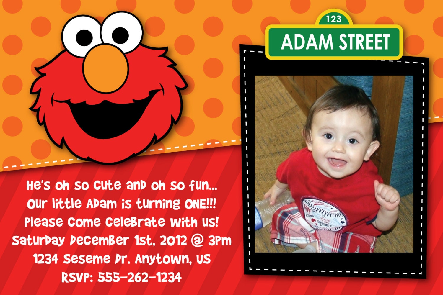 Custom Elmo Sesame Street Invitation (birthday, baby shower, etc) OR Thank You Card 1, 2, 3 or 12 pic options available