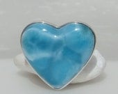 Larimar cocktail ring, Liberty Heart - big beautiful azure blue Larimar gemstone - US 7.75
