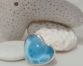 Larimar heart ring, Because I Love You - marvelous crystal water blue Larimar stone - US 5.75