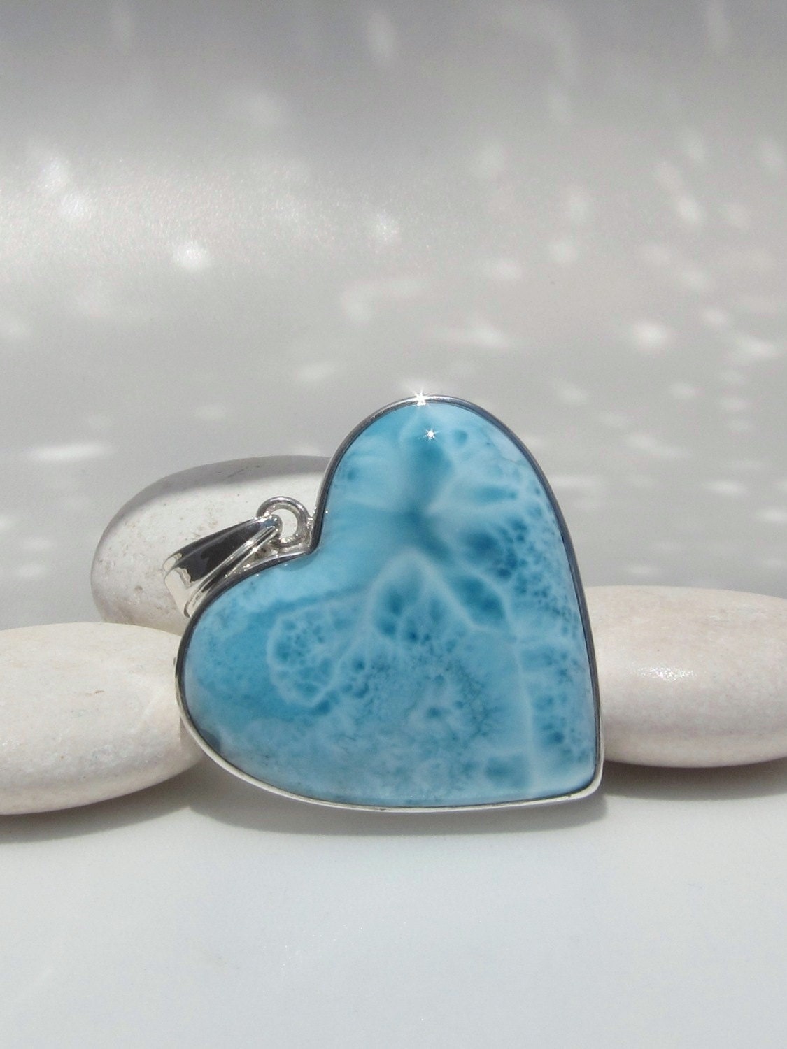 Larimar heart pendant, Sea Love and Life - gorgeous aquatic blue Larimar love stone