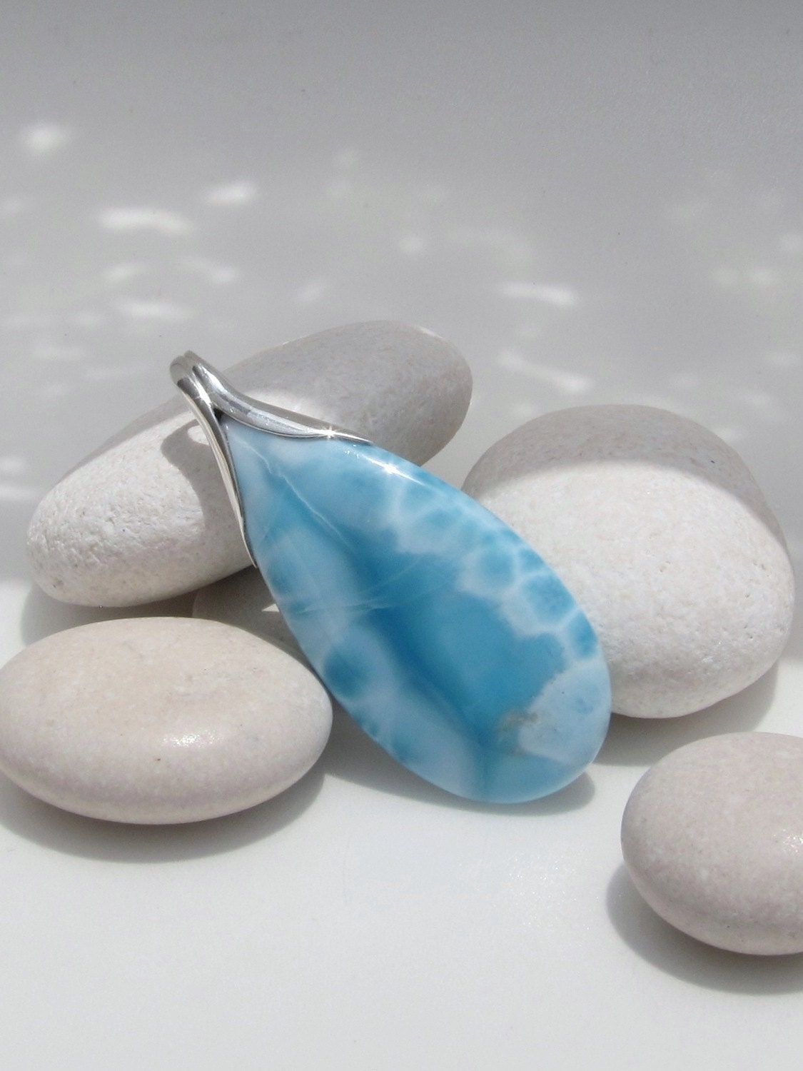 Larimar drop choker, Tinkerbell gets married - beautiful organic soft blue Larimar teardrop