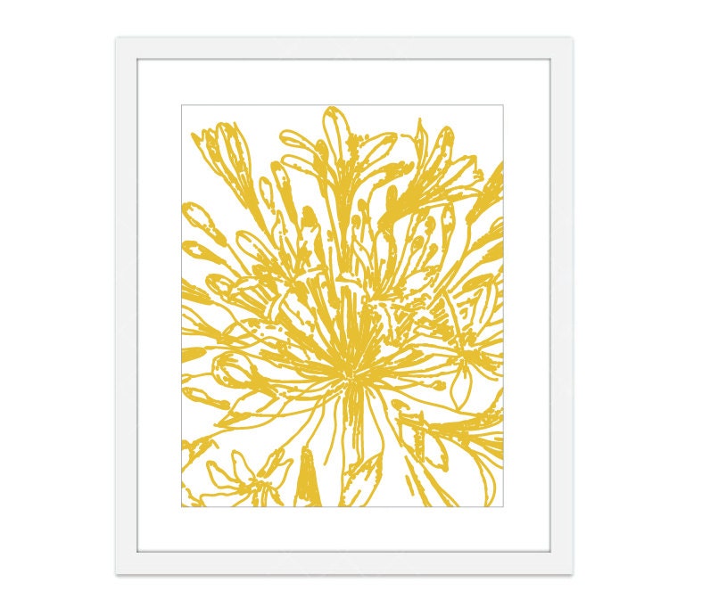 Botanical Flower Digital Print - Vintage Inspired - Mustard Yellow - Wall Art  - Spring Summer Modern Home Decor - Under 20