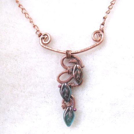 Copper and iridescent leaf enchanted forest necklace.