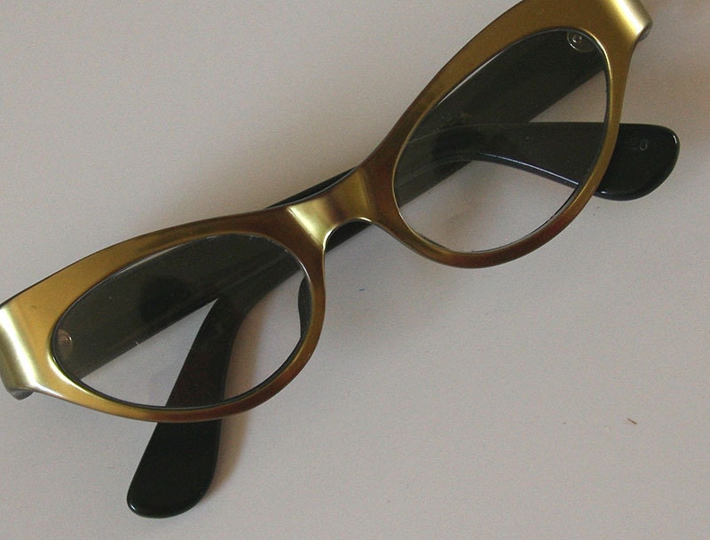 Fab Vintage Cats Eye GLASSES...Made in France...Great Metallic Color