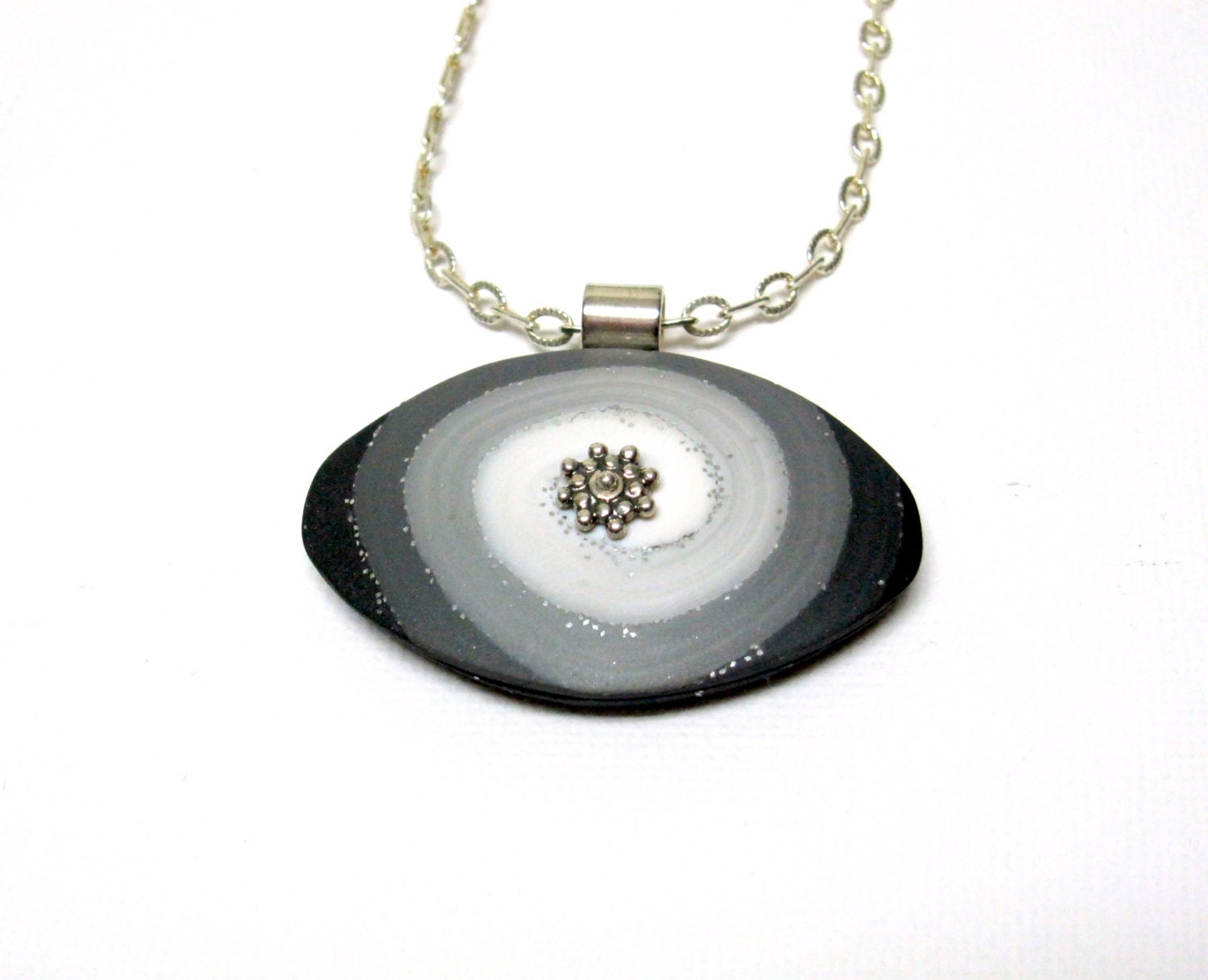 inspired by 50 shades of gray polymer clay pendant necklace in gray and silver