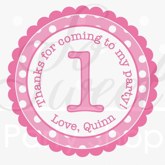 24 Girl's 1st Birthday Party Favor Sticker Labels - Personalized - Pink and White Polkadots Il_570xn