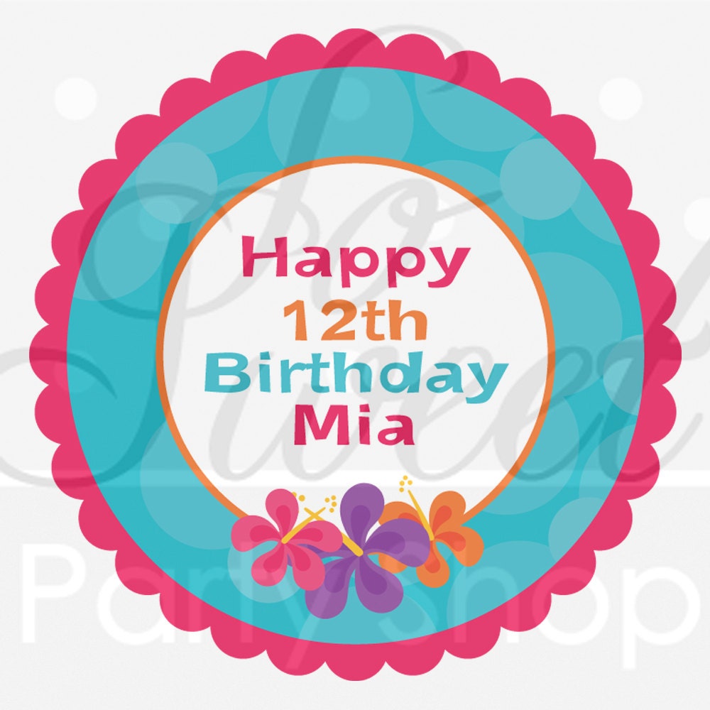 24 Luau Birthday Sticker Labels - Luau Birthday Decorations - Teal, Pink, Yellow, Green and Orange Il_570xn