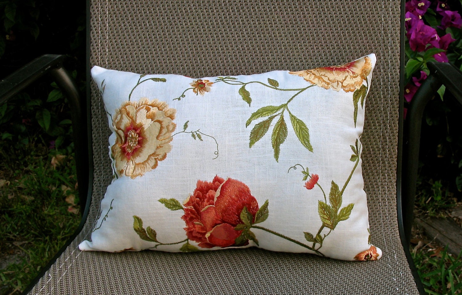 Roses Pillow - Red and Gold - Grandma's Roses