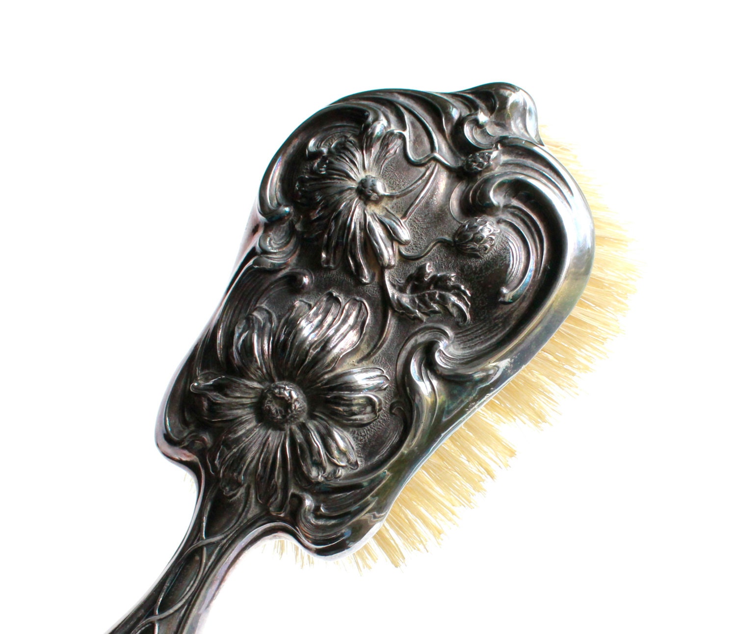 Antique Edwardian Silver Plated Brush - Vintage Derby Silver Co. Pat'd 1904 Lady's Vanity / Art Nouveau Floral
