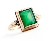 Antique 10k Gold Art Deco Ring - Size 5 1/2 1920s 1930s Emerald Green Stone Fine Jewelry / Geometric Emerald Cut