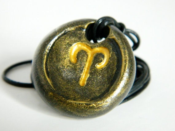 Aries Zodiac Necklace in Red and Gold or Black and Gold