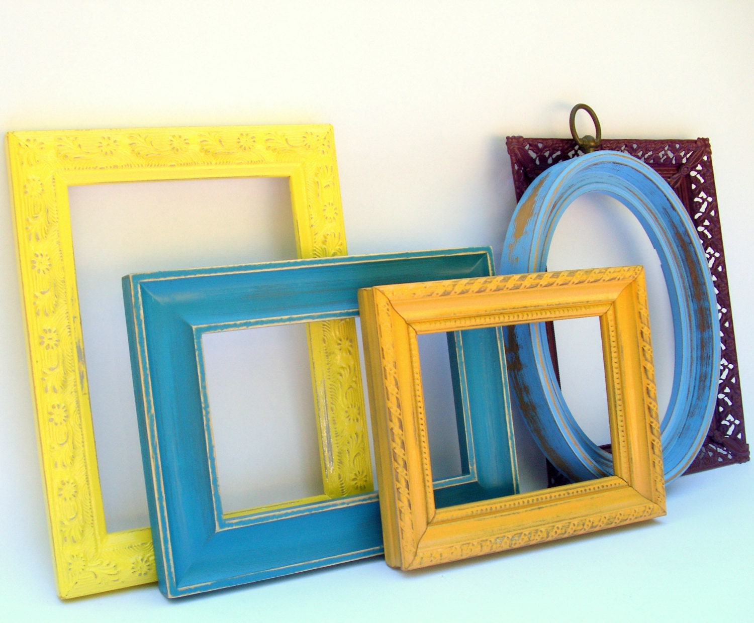Open Gallery Colorful Frame Collection - 5 painted open gallery frames - upcycled shabby cottage chic - modern color palette