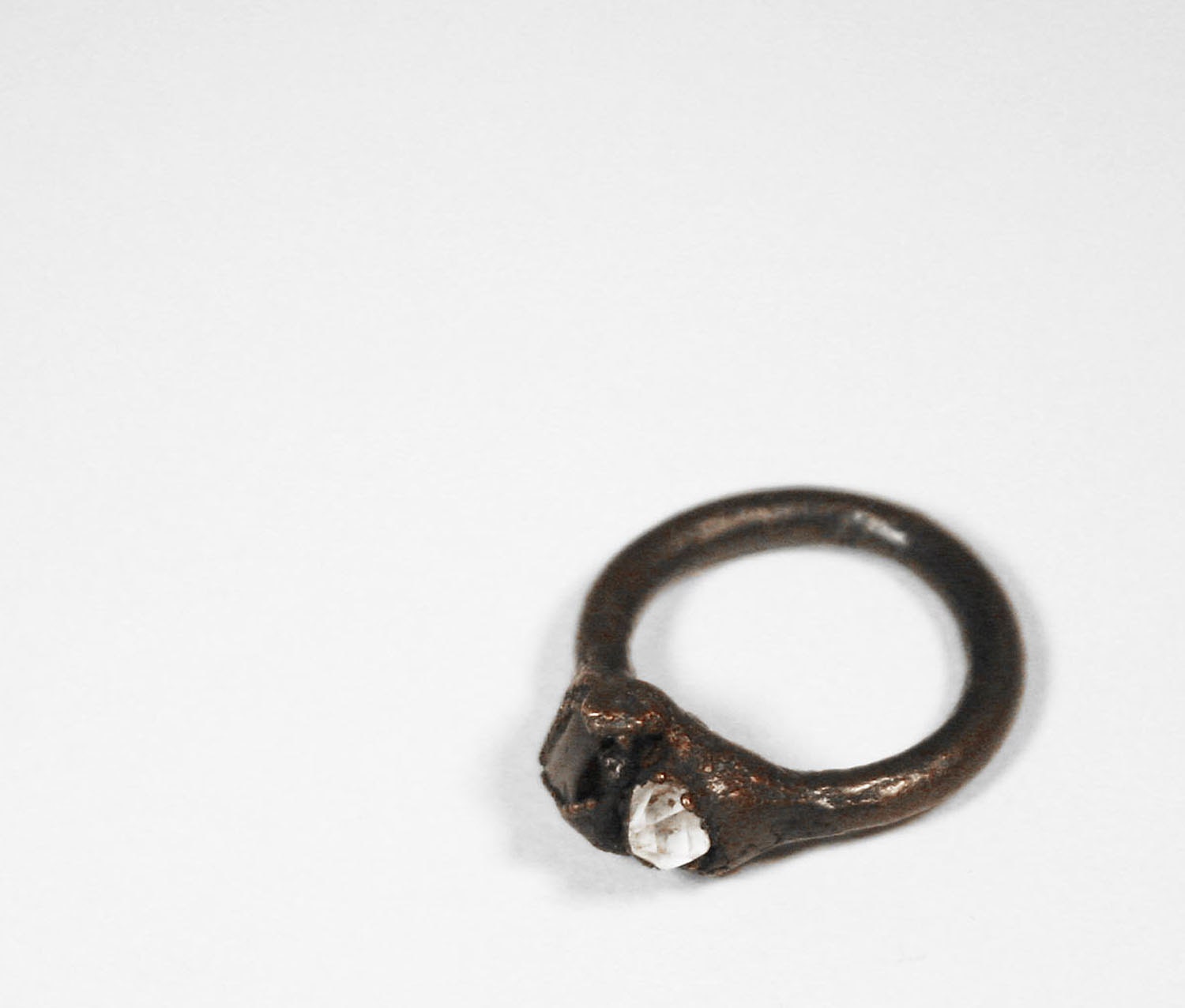 Crevice Ring No. 013 // Amethyst and Herkimer Electroformed Copper Ring Rough Diamond Gemstone Mineral Birthstone Ring ( 6.5 )