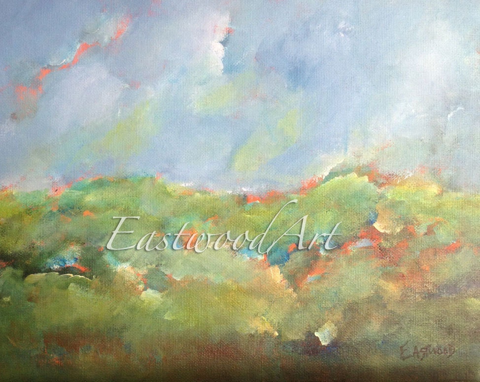 Abstract Landscape Original painting "Over the Forest" 12" wide by 9" high