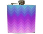 Ombre Chevron Stripe Whiskey Flask Zig Zag 21st Birthday Bachelorette Party Bridesmaid Gifts - Stainless Steel 6 oz Liquor Hip Flask LC-1009