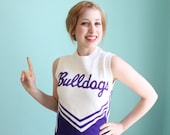 Sale Sweater Cheerleader  1980s Vintage 80s Vest School BULLDOGS Purple  White S Small M Medium