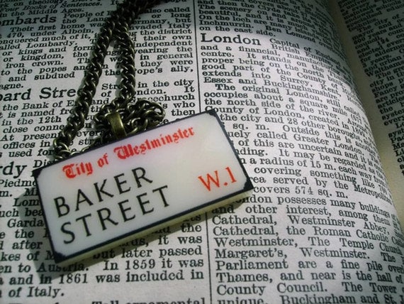 Sherlock London Street Sign Necklace British Holmes - BAKER STREET - ant bronze pl - Altered Eras Etsy UK