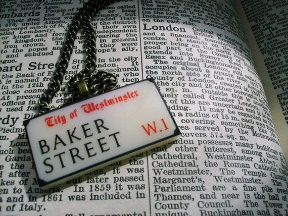 Sherlock London Street Sign Necklace British Holmes - BAKER STREET - ant bronze pl - Altered Eras Etsy UK