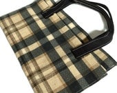 Plaid black brown  Reusable Grocery bag gender neutral