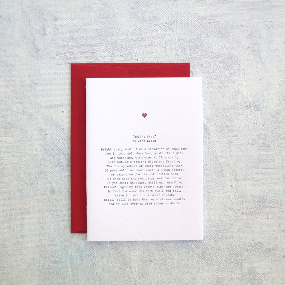 Letterpress Note Card - Love Poetry (Keats)