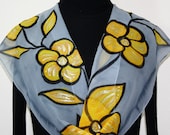 Hand Painted Silk Scarf Silver Spring. Scarf in Silver Gray and Golden Yellow. Size 11x60. Silk Scarves Colorado. 100% silk. READY TO SHIP.
