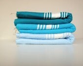 GIFT SET,Blue Towel Set of 3 Peshtemals,Eco Friendly,Natural %100 COTTON,High Quality Handwoven Turkish Bath,Beach,Spa,Yoga,Pool Towel