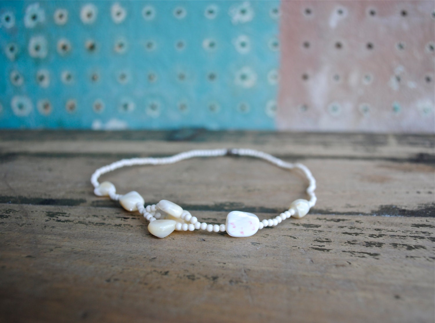 Vintage Mother-of-Pearl Shell and Bone Bead Choker Necklace
