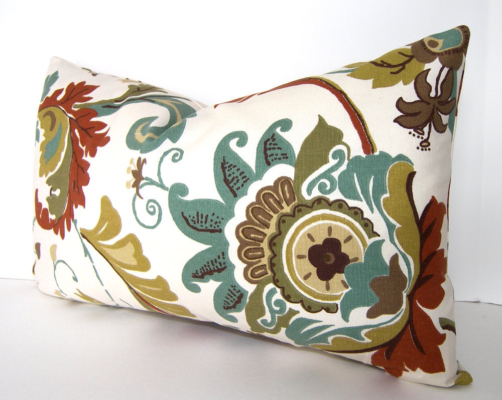 On Sale - Both Sides - Decorative Pillow Cover - 12x20  inches - Lumbar - Rust - Brown - Olive Green - Teal - Taupe - Ivory - Loubella1