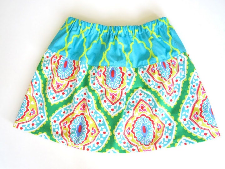 Cabana Collection, Girls Skirt in Green Medalion