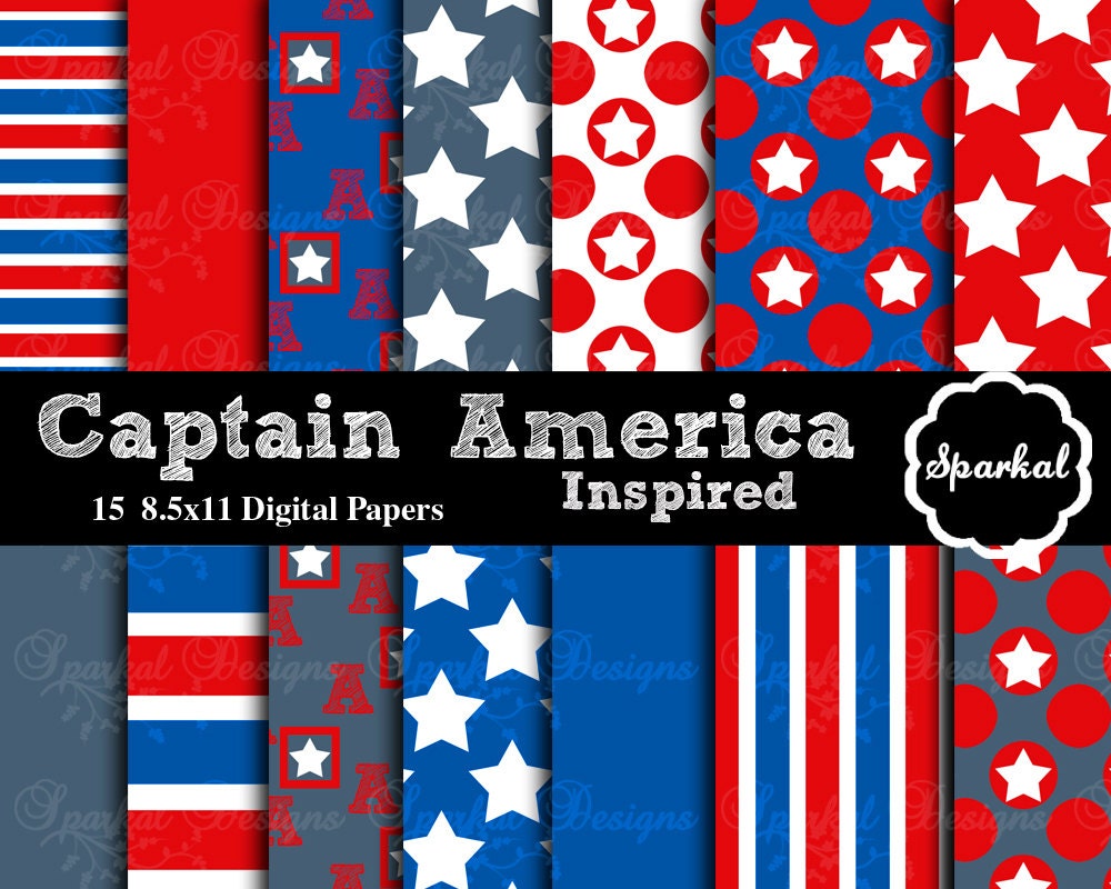 Captain America Inspired Digital Paper, Preppy Paper, Birthday Party Paper, Captain America Inspired Party Decorations Instant Download Il_170x135