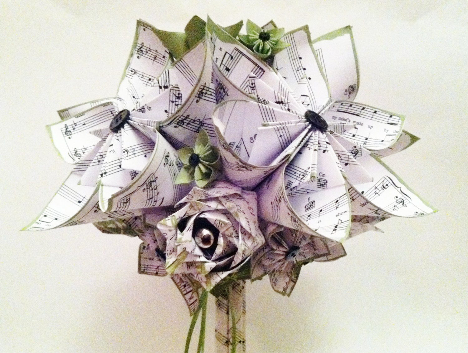 Buy traditional anniversary gifts - Paper Roses &amp; Music Wedding Bouquet- first anniversary gift, bride, bridesmaid, one of a kind, origami, customized, non traditional