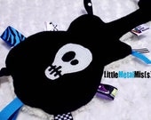 GuiTag - Guitar Punk Rocker Sensory Blanket / Lovey in Black & Teal Blue (Alternative / Metal) for teething baby, infant and toddler. Unisex