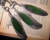 LAST ONE - Time Traveler Series: Real Feather Tipped Antique Key Pendant Necklace - LRGOPTION