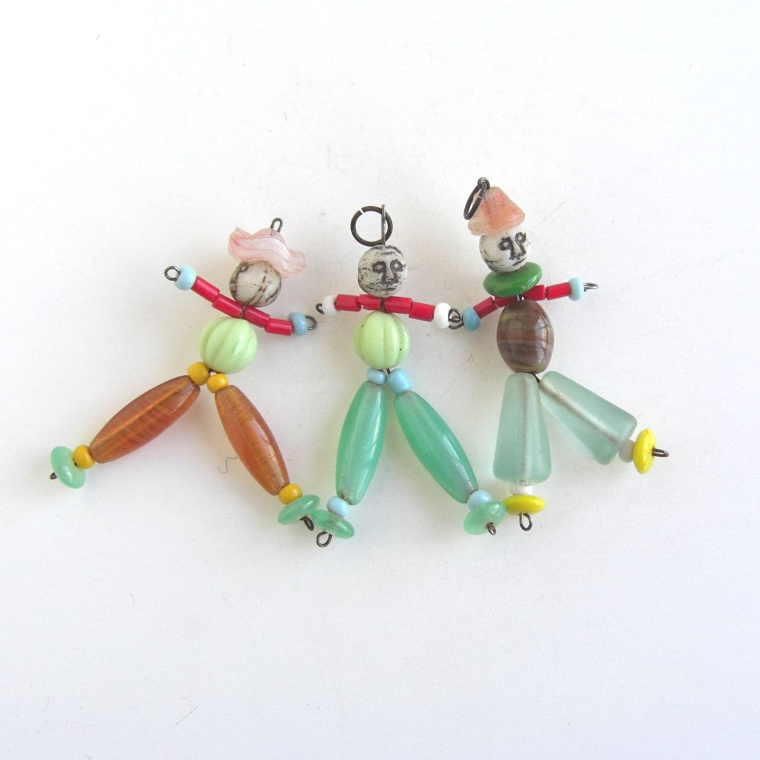 3 Vintage Handmade Glass Figure Pendants / Charms / Findings