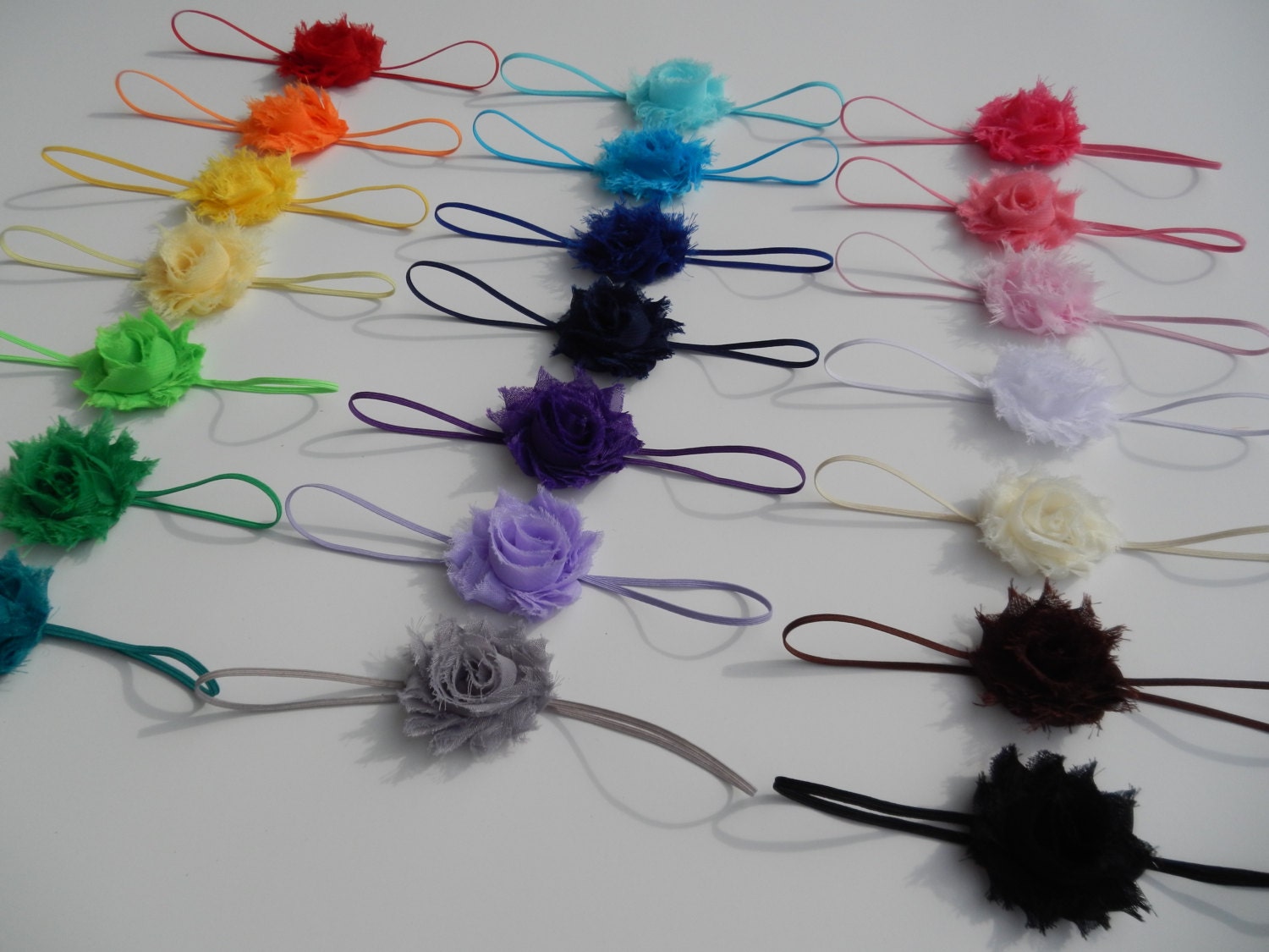 You Pick 10 - MINI Shabby Chic Rose Headband Set - 21 colors to choose from - Infant Headband - Newborn Headband - Children's Headband